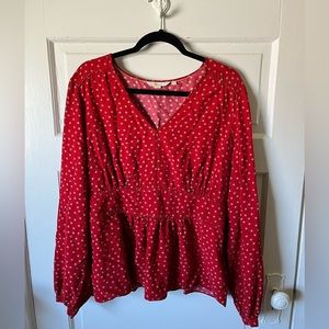 Boden Red Polka Dot Long Sleeve Blouse (Size 18)